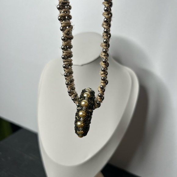 Artisan Bohemian Vintage Beaded Donut Pendant Jute Braided‎ Statement Necklace - Picture 13 of 16